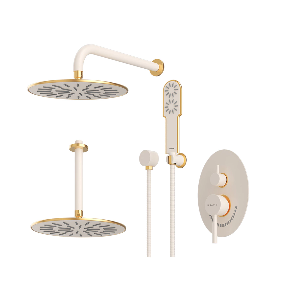 شیر حمام توکار شودر Shouder مدل روگن BRASS - تیپ سه-شیری طلایی