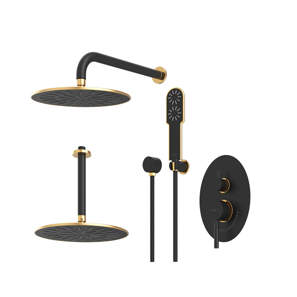 شیر حمام توکار شودر Shouder مدل روگن BRASS - تیپ سه-مشکی طلاییwebp